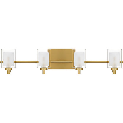 Quoizel Kolt 29in 4-Light Vanity Light | Modern Brushed Gold and Clear Glass | Bathroom Vanity & Powder Room | 29 x 6.25 x 6 in | Model KLT8604BRGLED