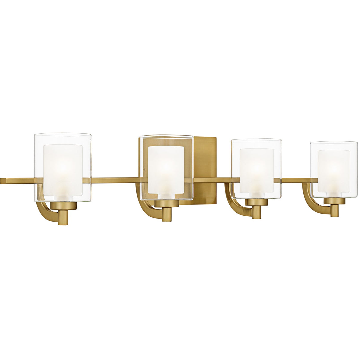Quoizel Kolt 29in 4-Light Vanity Light | Modern Brushed Gold and Clear Glass | Bathroom Vanity & Powder Room | 29 x 6.25 x 6 in | Model KLT8604BRGLED