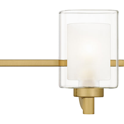 Quoizel Kolt 29in 4-Light Vanity Light | Modern Brushed Gold and Clear Glass | Bathroom Vanity & Powder Room | 29 x 6.25 x 6 in | Model KLT8604BRGLED