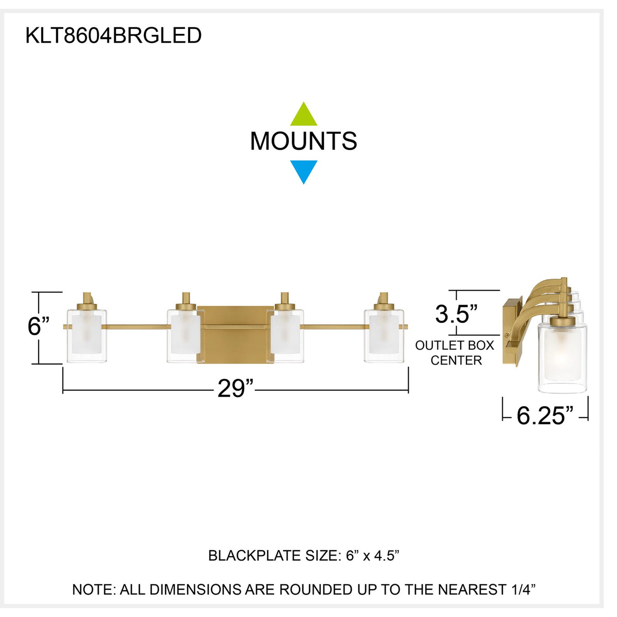 Quoizel Kolt 29in 4-Light Vanity Light | Modern Brushed Gold and Clear Glass | Bathroom Vanity & Powder Room | 29 x 6.25 x 6 in | Model KLT8604BRGLED