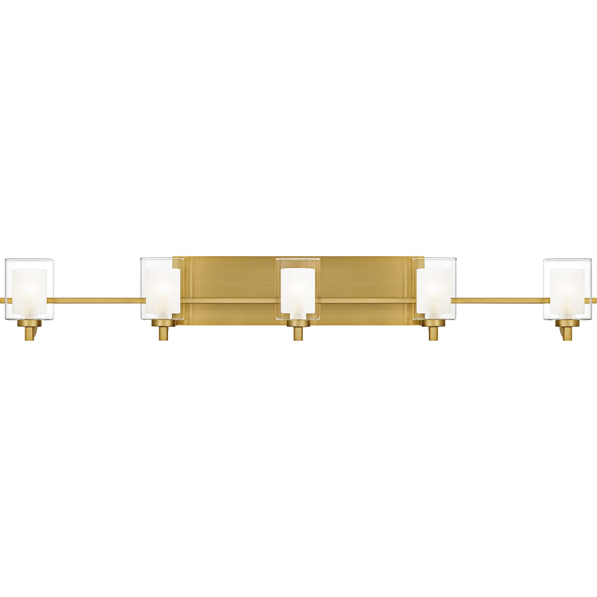 Quoizel Kolt 42in 5-Light Vanity Light | Modern Brushed Gold and Clear Glass | Bathroom Vanity & Powder Room | 42 x 6.25 x 6 in | Model KLT8605BRGLED
