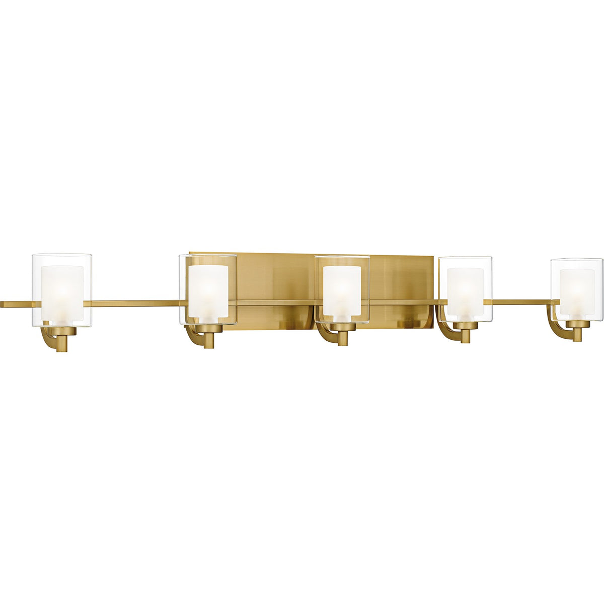 Quoizel Kolt 42in 5-Light Vanity Light | Modern Brushed Gold and Clear Glass | Bathroom Vanity & Powder Room | 42 x 6.25 x 6 in | Model KLT8605BRGLED