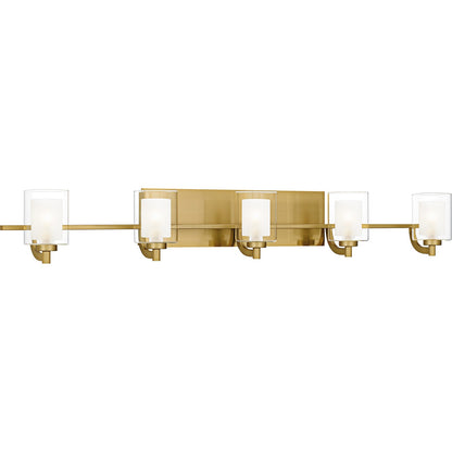 Quoizel Kolt 42in 5-Light Vanity Light | Modern Brushed Gold and Clear Glass | Bathroom Vanity & Powder Room | 42 x 6.25 x 6 in | Model KLT8605BRGLED