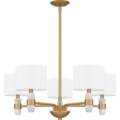 Quoizel Kimberly 5 Light Chandelier, Brass/Egg Shell Fabric