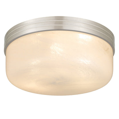 Quoizel Langford 15in 3-Light Flush Mount | Transitional Brushed Nickel and Cloud Seedy Glass | Bedroom & Hallway | 15 x 15 x 6 in | Model LANG1615BN