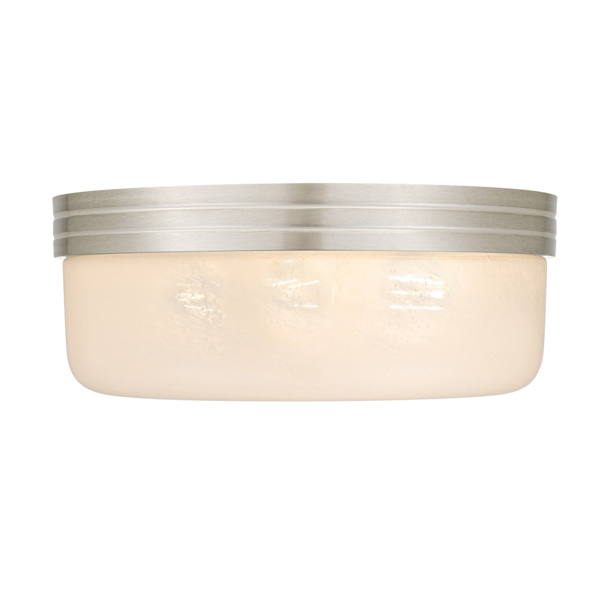 Quoizel Langford 15in 3-Light Flush Mount | Transitional Brushed Nickel and Cloud Seedy Glass | Bedroom & Hallway | 15 x 15 x 6 in | Model LANG1615BN