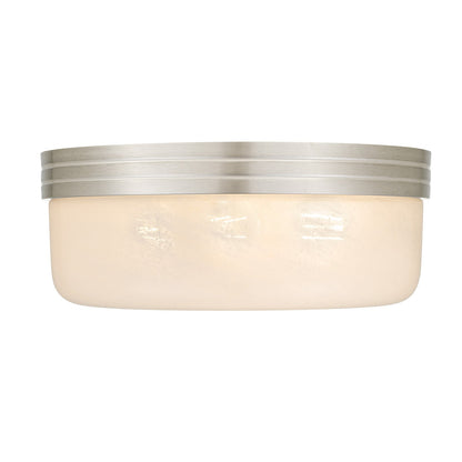 Quoizel Langford 15in 3-Light Flush Mount | Transitional Brushed Nickel and Cloud Seedy Glass | Bedroom & Hallway | 15 x 15 x 6 in | Model LANG1615BN