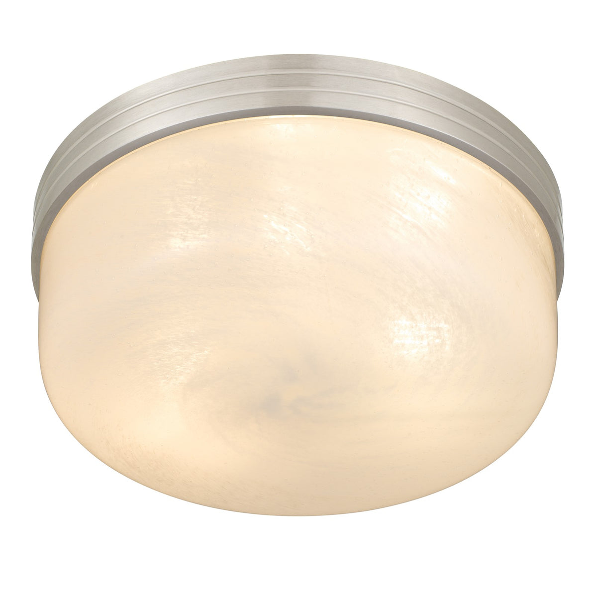 Quoizel Langford 15in 3-Light Flush Mount | Transitional Brushed Nickel and Cloud Seedy Glass | Bedroom & Hallway | 15 x 15 x 6 in | Model LANG1615BN