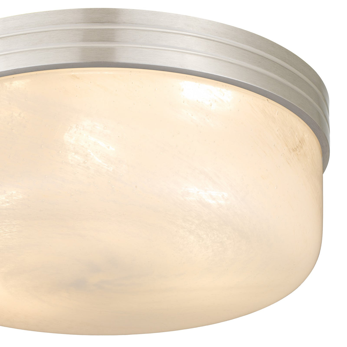 Quoizel Langford 15in 3-Light Flush Mount | Transitional Brushed Nickel and Cloud Seedy Glass | Bedroom & Hallway | 15 x 15 x 6 in | Model LANG1615BN