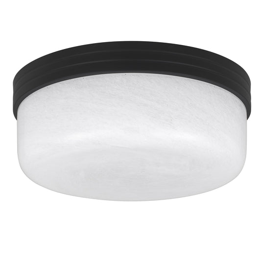 Quoizel Langford 15in 3-Light Flush Mount | Transitional Matte Black and Cloud Seedy Glass | Bedroom & Hallway | 15 x 15 x 6 in | Model LANG1615MBK