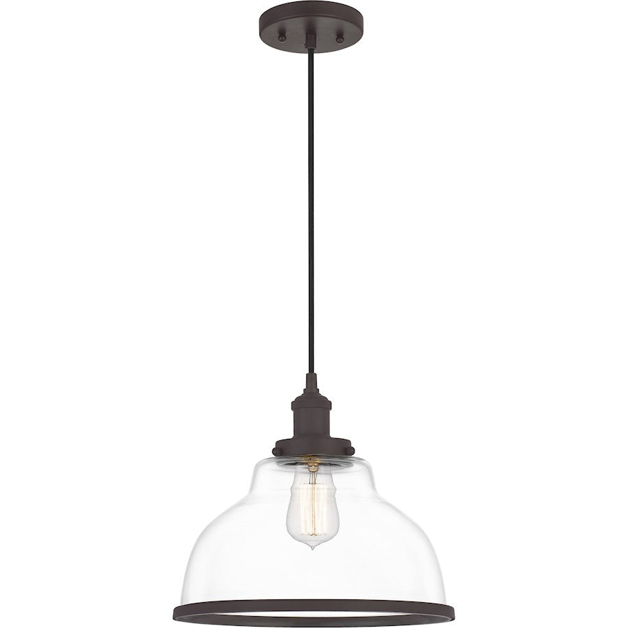 Quoizel Leo 1 Light 12" Mini Pendant, Old Bronze/Clear Glass