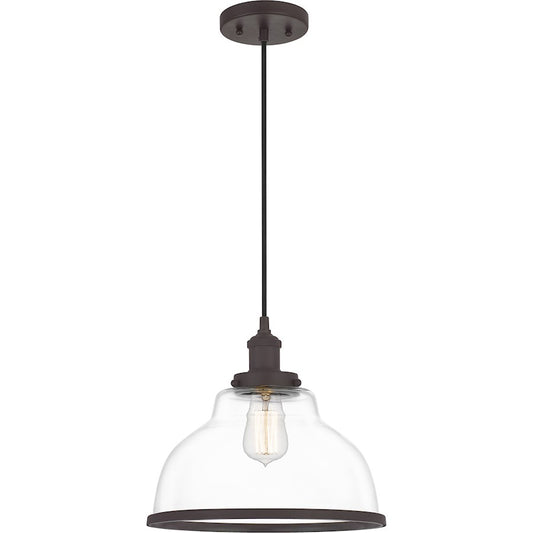 Quoizel Leo 1 Light 12" Mini Pendant, Old Bronze/Clear Glass