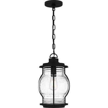 Quoizel Luther 1Lt Outdoor Hanging Lantern, Black/Clear Seedy Glass