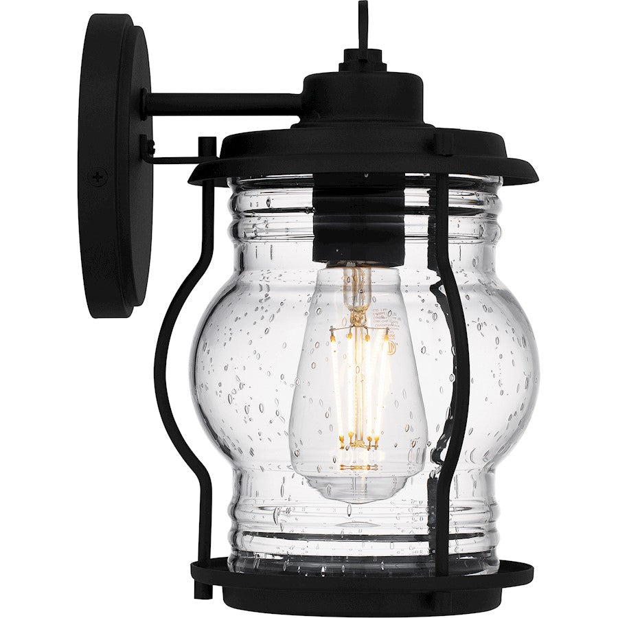 Quoizel Luther 1 Light 10" Outdoor Lantern, Black/Clear Seedy Glass