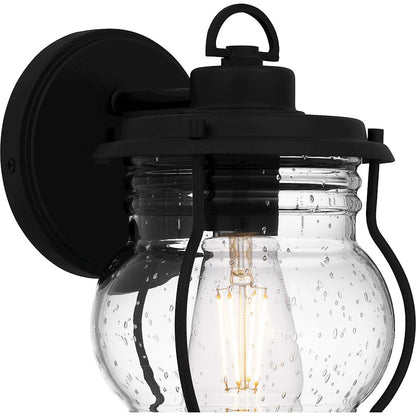 Quoizel Luther 1 Light 10" Outdoor Lantern, Black/Clear Seedy Glass