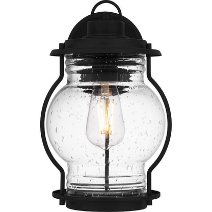 Quoizel Luther 1 Light 12" Outdoor Lantern, Black/Clear Seedy Glass