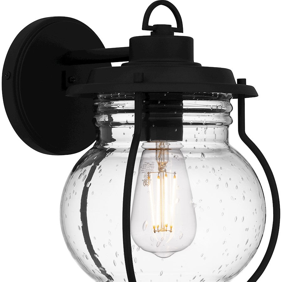 Quoizel Luther 1 Light 12" Outdoor Lantern, Black/Clear Seedy Glass