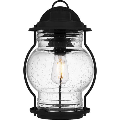 Quoizel Luther 1 Light 15" Outdoor Lantern, Black/Clear Seedy Glass
