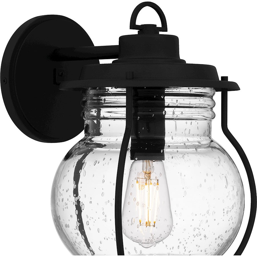 Quoizel Luther 1 Light 15" Outdoor Lantern, Black/Clear Seedy Glass
