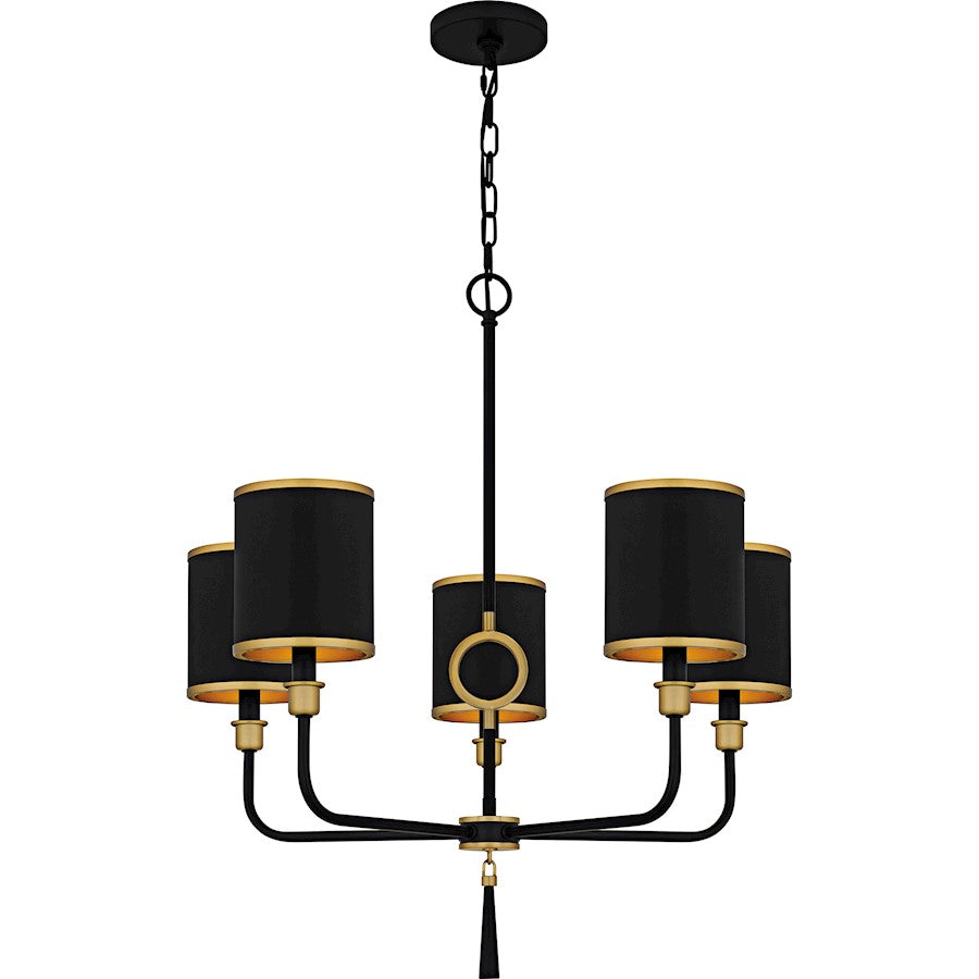 Quoizel Lockery 26in 5-Light Chandelier | Traditional Matte Black and Gold Steel | Dining Room & Foyer | 26 x 26 x 29 in | Model LKY5028MBK