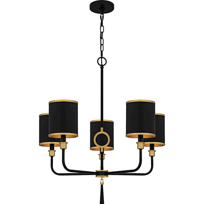 Quoizel Lockery 26in 5-Light Chandelier | Traditional Matte Black and Gold Steel | Dining Room & Foyer | 26 x 26 x 29 in | Model LKY5028MBK
