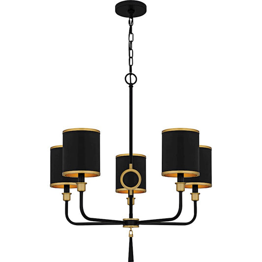 Quoizel Lockery 26in 5-Light Chandelier | Traditional Matte Black and Gold Steel | Dining Room & Foyer | 26 x 26 x 29 in | Model LKY5028MBK