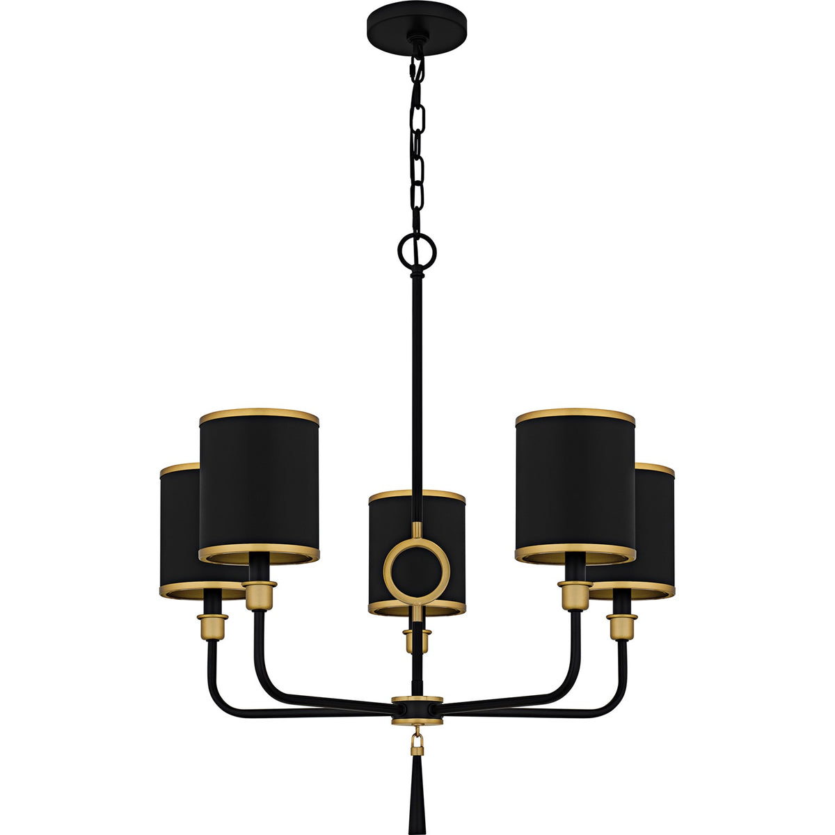 Quoizel Lockery 26in 5-Light Chandelier | Traditional Matte Black and Gold Steel | Dining Room & Foyer | 26 x 26 x 29 in | Model LKY5028MBK
