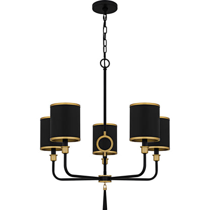 Quoizel Lockery 26in 5-Light Chandelier | Traditional Matte Black and Gold Steel | Dining Room & Foyer | 26 x 26 x 29 in | Model LKY5028MBK