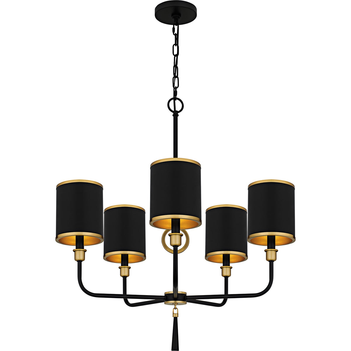 Quoizel Lockery 26in 5-Light Chandelier | Traditional Matte Black and Gold Steel | Dining Room & Foyer | 26 x 26 x 29 in | Model LKY5028MBK