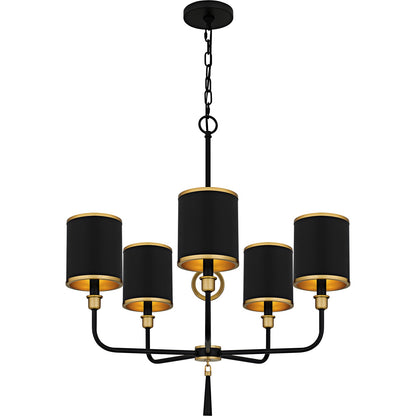 Quoizel Lockery 26in 5-Light Chandelier | Traditional Matte Black and Gold Steel | Dining Room & Foyer | 26 x 26 x 29 in | Model LKY5028MBK