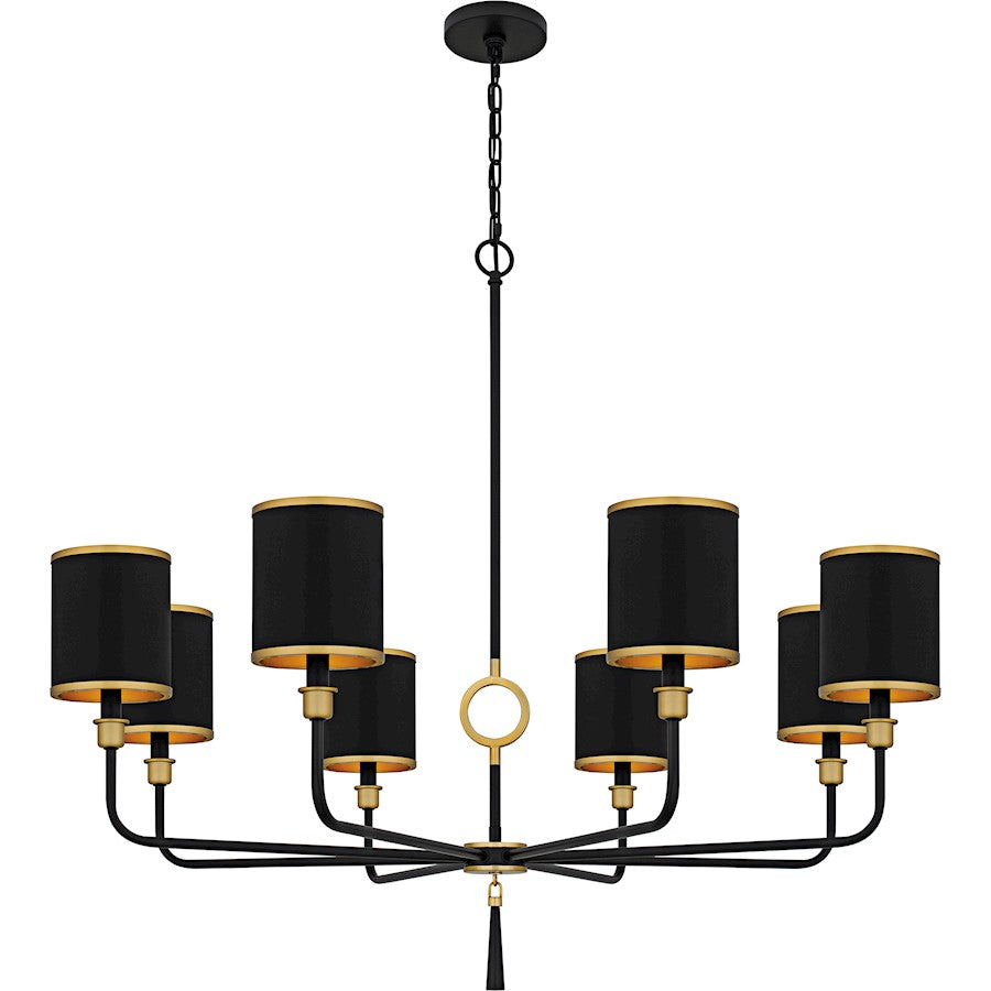 Quoizel Lockery 40in 8-Light Chandelier | Traditional Matte Black and Gold Steel | Dining Room & Foyer | 40 x 40 x 35 in | Model LKY5040MBK