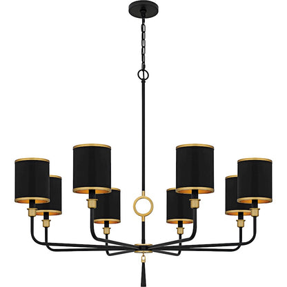 Quoizel Lockery 40in 8-Light Chandelier | Traditional Matte Black and Gold Steel | Dining Room & Foyer | 40 x 40 x 35 in | Model LKY5040MBK