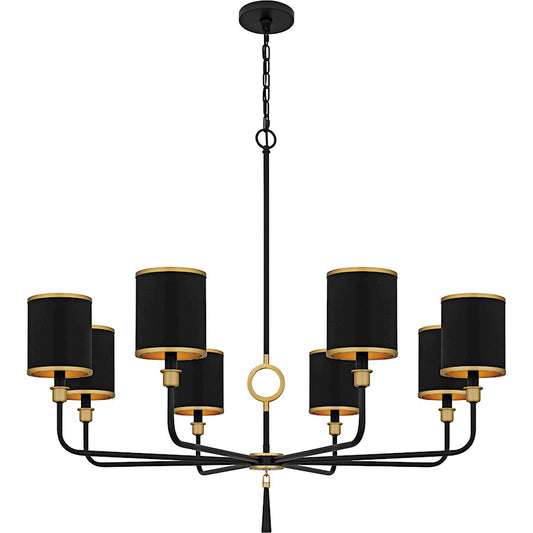 Quoizel Lockery 40in 8-Light Chandelier | Traditional Matte Black and Gold Steel | Dining Room & Foyer | 40 x 40 x 35 in | Model LKY5040MBK