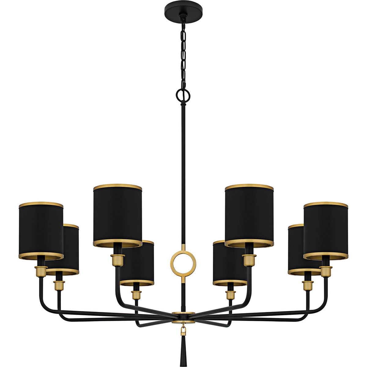 Quoizel Lockery 40in 8-Light Chandelier | Traditional Matte Black and Gold Steel | Dining Room & Foyer | 40 x 40 x 35 in | Model LKY5040MBK
