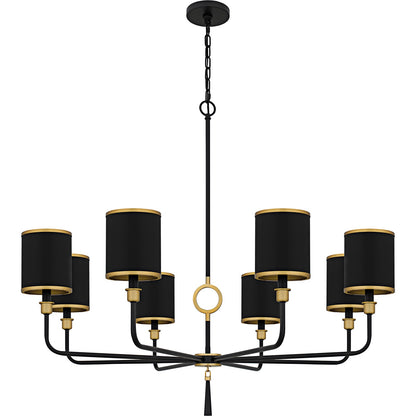 Quoizel Lockery 40in 8-Light Chandelier | Traditional Matte Black and Gold Steel | Dining Room & Foyer | 40 x 40 x 35 in | Model LKY5040MBK