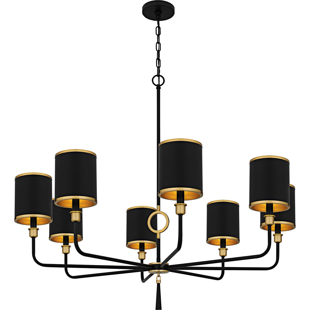 Quoizel Lockery 40in 8-Light Chandelier | Traditional Matte Black and Gold Steel | Dining Room & Foyer | 40 x 40 x 35 in | Model LKY5040MBK