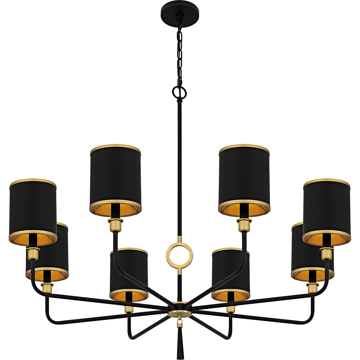 Quoizel Lockery 40in 8-Light Chandelier | Traditional Matte Black and Gold Steel | Dining Room & Foyer | 40 x 40 x 35 in | Model LKY5040MBK