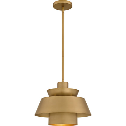 Quoizel Lumi 14in 1-Light Pendant | Modern Brushed Weathered Brass Steel | Kitchen Island & Dining Room | 14 x 14 x 11 in | Model LMI1814BWS