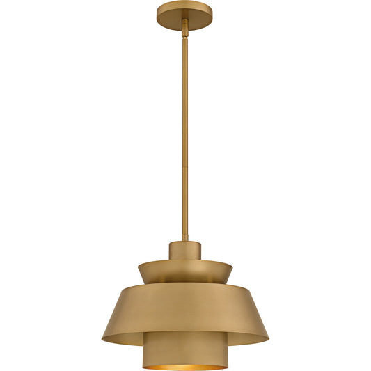 Quoizel Lumi 14in 1-Light Pendant | Modern Brushed Weathered Brass Steel | Kitchen Island & Dining Room | 14 x 14 x 11 in | Model LMI1814BWS