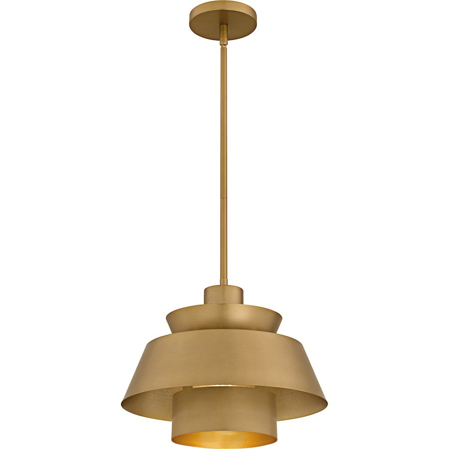 Quoizel Lumi 14in 1-Light Pendant | Modern Brushed Weathered Brass Steel | Kitchen Island & Dining Room | 14 x 14 x 11 in | Model LMI1814BWS