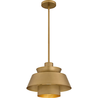 Quoizel Lumi 14in 1-Light Pendant | Modern Brushed Weathered Brass Steel | Kitchen Island & Dining Room | 14 x 14 x 11 in | Model LMI1814BWS