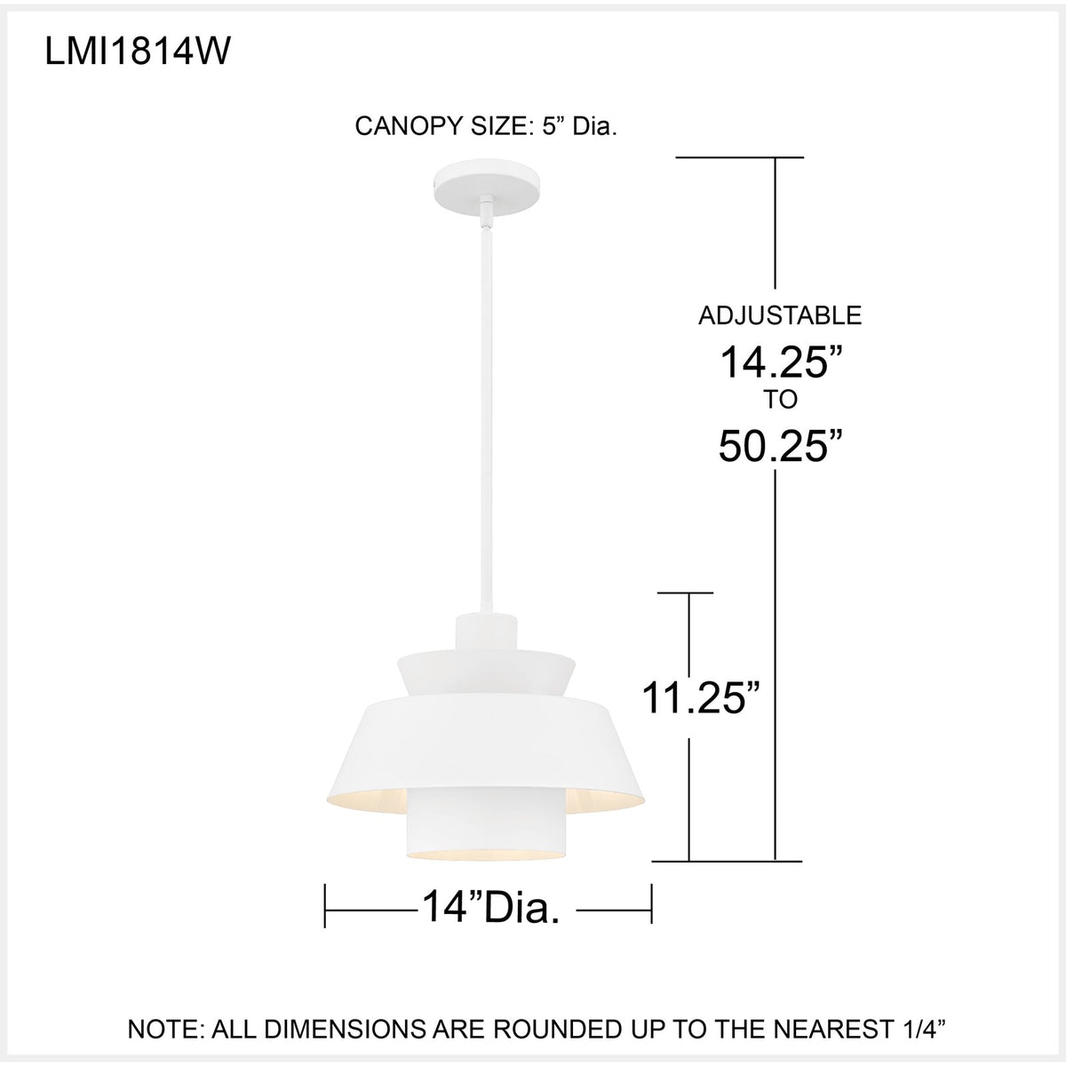 Quoizel Lumi 14in 1-Light Pendant | Modern Matte White Steel | Kitchen Island & Dining Room | 14 x 14 x 11 in | Model LMI1814W