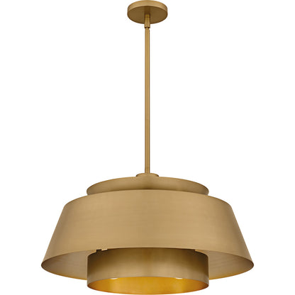 Quoizel Lumi 24in 3-Light Pendant | Modern Brushed Weathered Brass and Metal | Kitchen Island & Dining Room | 24 x 24 x 14 in | Model LMI2824BWS