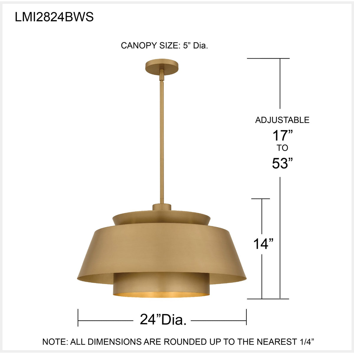 Quoizel Lumi 24in 3-Light Pendant | Modern Brushed Weathered Brass and Metal | Kitchen Island & Dining Room | 24 x 24 x 14 in | Model LMI2824BWS
