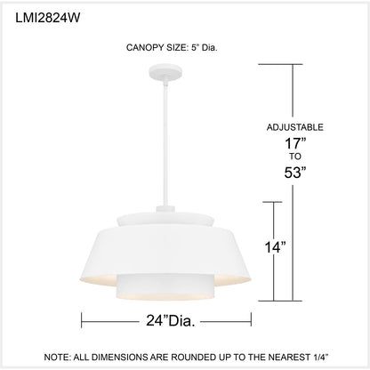 Quoizel Lumi 24in 3-Light Pendant | Modern Matte White and Metal | Kitchen Island & Dining Room | 24 x 24 x 14 in | Model LMI2824W