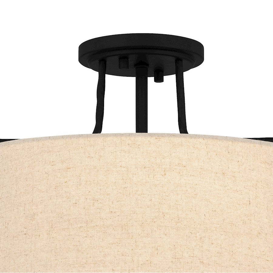 Quoizel Leona 3 Light Semi-Flush Mount, Matte Black/Fabric Shade
