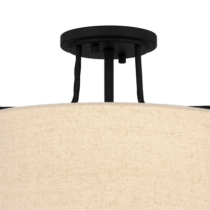 Quoizel Leona 3 Light Semi-Flush Mount, Matte Black/Fabric Shade