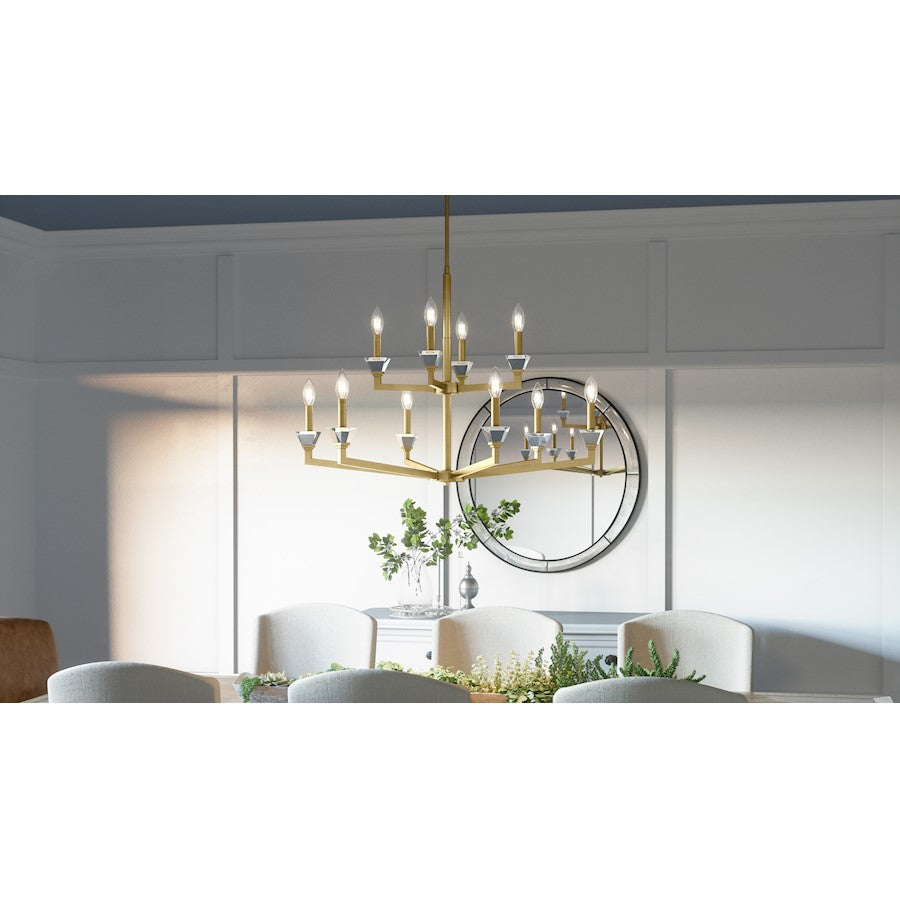 Quoizel Lottie 9 Light Chandelier, Aged Brass