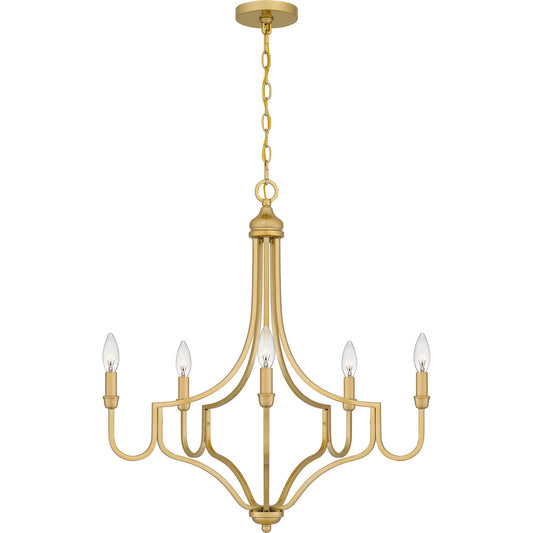Quoizel Mabel 26.25in 5-Light Chandelier | Antique Light Gold Steel | Dining Room & Primary Bedroom | 26.25 x 26.25 x 28.5 in | Model MAB5026LG