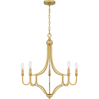 Quoizel Mabel 26.25in 5-Light Chandelier | Antique Light Gold Steel | Dining Room & Primary Bedroom | 26.25 x 26.25 x 28.5 in | Model MAB5026LG